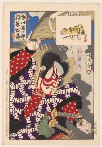 Ichikawa Danjuro IX como Watonai Watonai (título sobre el objeto) Honderd rollen van Ichikawa Danjuro IX (título de la serie) Ichikawa Danjuro engei hyakuban (título de serie en objeto) de Toyohara Kunichika