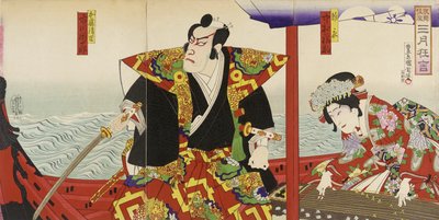 Ichikawa Danjūrō y Nakamura Fukusuke en los papeles de Katō Kiyomasa y Hinakinu de Toyohara Kunichika