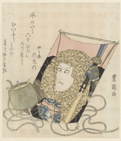Una cometa con el retrato de un hombre con una bufanda de Toyokuni (II) , Utagawa