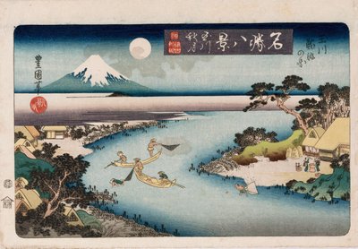 Luna de otoño, río Tama, de la serie "Ocho vistas de lugares famosos" de Toyokuni II