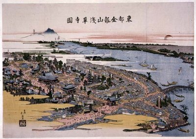 Templo Kinryuzan Senso-ji en la Capital del Este (Edo) c.1820 (xilografía) de Toyota Hokkei