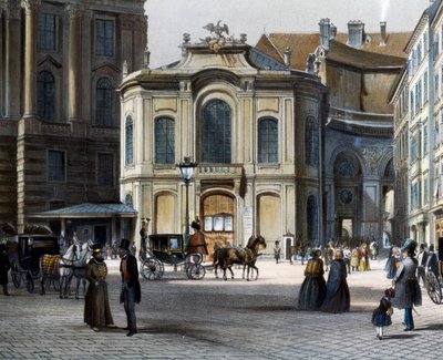 Burgtheater en Viena Michaelerplatz con Winterreitschule (escuela de equitación de invierno) a la derecha, por Tranquillo Mollo (1767-1837), grabado en color, Austria de Tranquillo Mollo