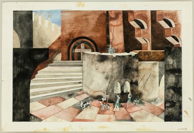 Diseño de escenario para la tragedia Die Nibelungen de Friedrich Hebbel, ca 1934 de Traugott Müller