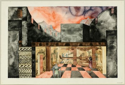 Diseño de escenario para la tragedia Die Nibelungen por Friedrich Hebbel, ca 1934 de Traugott Müller