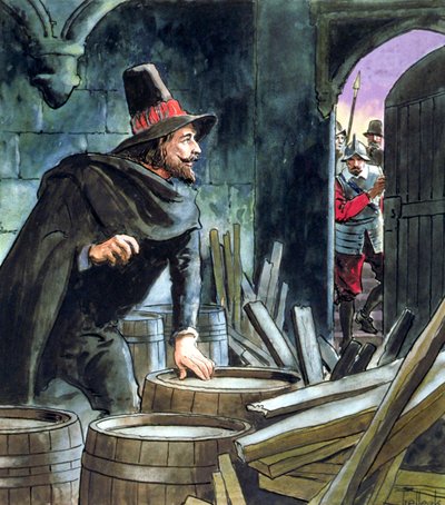Guy Fawkes, atrapado en el acto de preparar la Conspiración de la Pólvora, 1605 c. 1900 de Trelleek