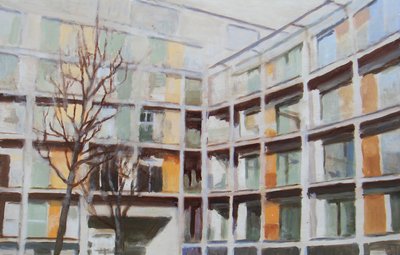 Un lugar para vivir 44, 2012 (óleo sobre contrachapado) de Trevor Burgess