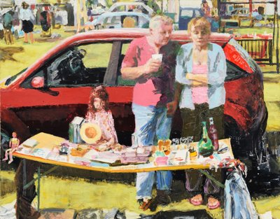 Car boot sale, 2011 (óleo sobre tabla) de Trevor Burgess