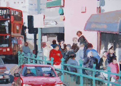 Acera abarrotada, 2007 (óleo sobre lienzo) de Trevor Burgess