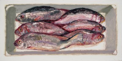 Caja de pescado 1 (Billingsgate, Londres), 2016 (óleo sobre tabla) de Trevor Burgess