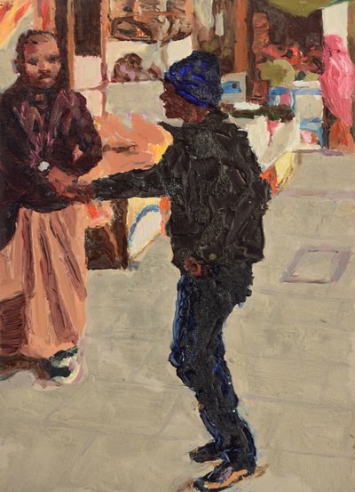 Apretón de manos, 2018 (óleo sobre tabla) de Trevor Burgess