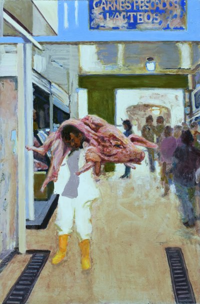 Cerdo a tocino (Bogotá, Colombia), 2015 (óleo sobre tabla). de Trevor Burgess