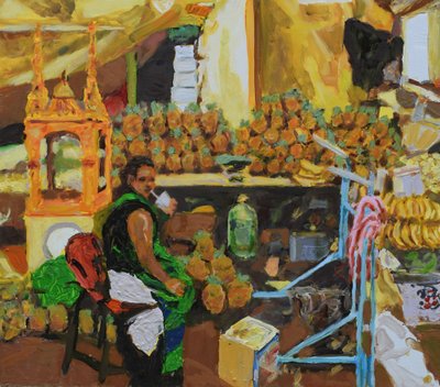 Trilogía de la piña 2 (Ciudad de México), 2018 (óleo sobre tabla) de Trevor Burgess