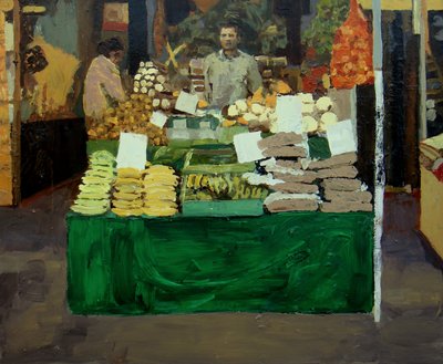 Puesto de verduras (Deptford, Londres), 2009 (óleo sobre tabla) de Trevor Burgess