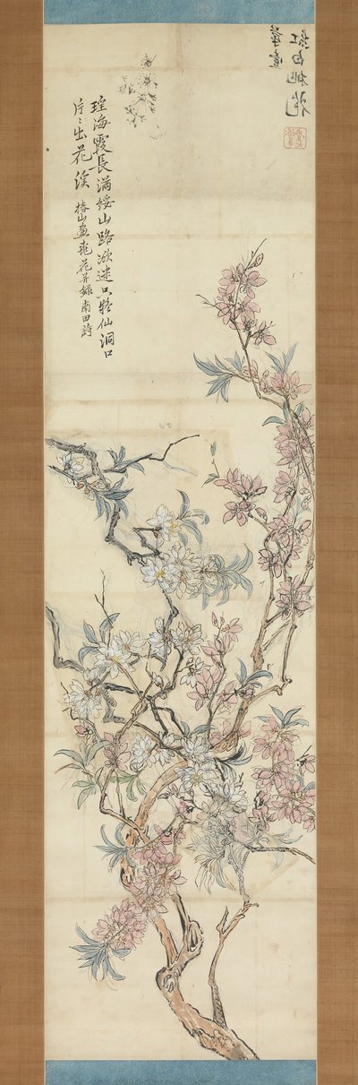 Flores de durazno rojas y blancas, boceto preparatorio de Tsubaki Chinzan
