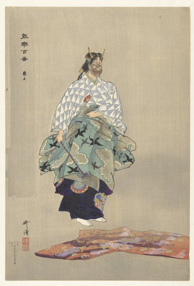 Escena de la obra de teatro Noh Aoinoue Aoinoue (título sobre objeto) Play a Hundred Noh (título de la serie) Nogaku hyakuban (título de la serie sobre el objeto) de Tsukioka Kogyo