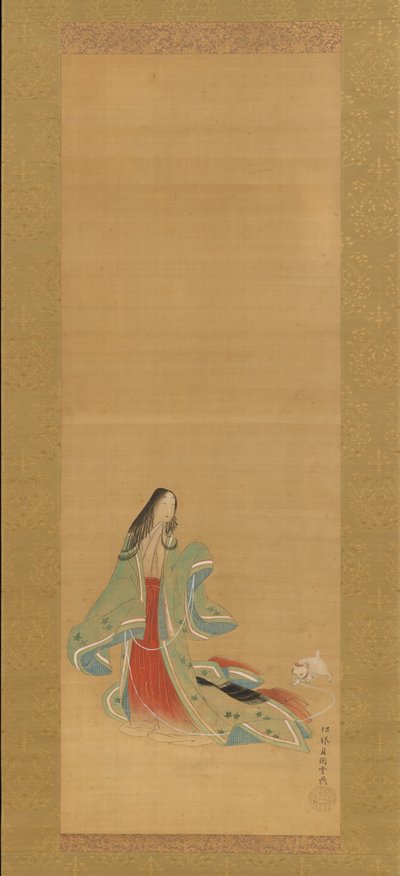 La Tercera Princesa con su Gato, de las Nuevas Hierbas I Wakana I..., siglo XVIII de Tsukioka Masanobu