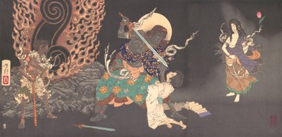 Fudo Myoo amenazando a un novicio, 1885 de Tsukioka Yoshitoshi