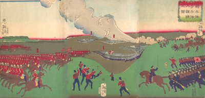 Ilustración de caballería, infantería y soldados en retirada Kiheitai, hoheitai, ..., 8º mes, 1867 de Tsukioka Yoshitoshi