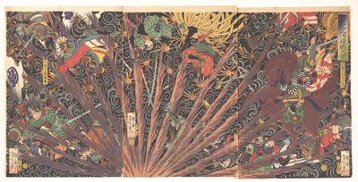 Masakiyos herausfordernde Schlacht, aus Taiheiki (Chronik des großen Friedens) de Tsukioka Yoshitoshi
