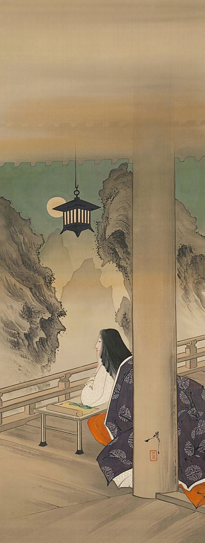 Murasaki Shikibu en el templo Ishiyamadera de Tsukioka Yoshitoshi