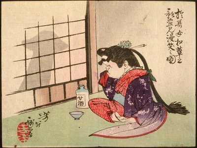 Okame riéndose de la sombra de una seta de Tsukioka Yoshitoshi
