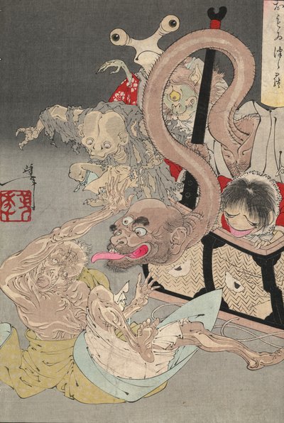 La caja de Pandora, 1880s de Tsukioka Yoshitoshi