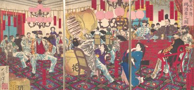 Fiesta del superintendente de policía: un regalo de comida y bebida, septiembre de 1877 de Tsukioka Yoshitoshi