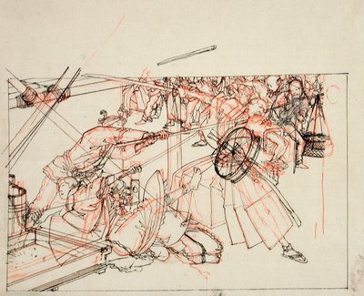 Dibujo preparatorio para la ilustración de un libro de Tsukioka Yoshitoshi