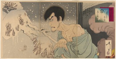 El actor Onoe Kikugoro V como el sacerdote Sogen (Yuki: Iwakura Sogen Onoe Baiko), de la serie "Nieve, luna y flores (Setsugekka no uchi)" de Tsukioka Yoshitoshi