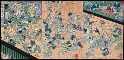 Los alumnos de Uji Jōetsu practicando esgrima de Tsukioka Yoshitoshi