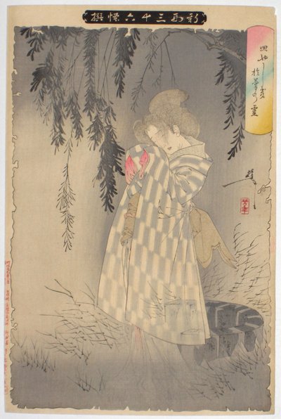 El fantasma de Okiku en Sarayashiki. De la serie Nuevas Formas de Treinta y Seis Fantasmas, 1890 de Tsukioka Yoshitoshi