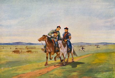 Amor en las estepas (litografía en color) de Tsyrenzhap Sampilovich Sampilov