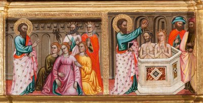 Predela con la vida de San Bartolomé, haciendo exorcismos y bautizando (detalle) de Turino Vanni