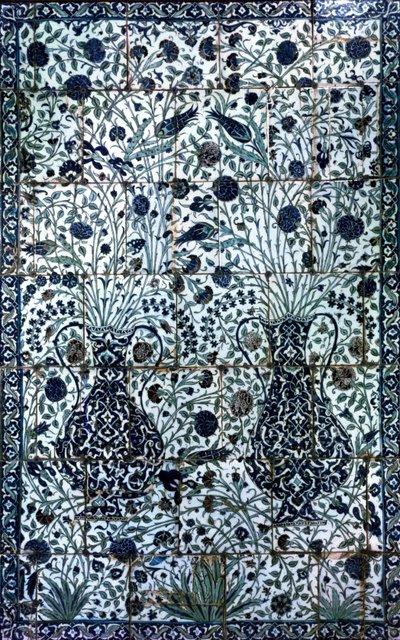 Panel decorativo con dos jarrones y flores (faience) de Turkish School