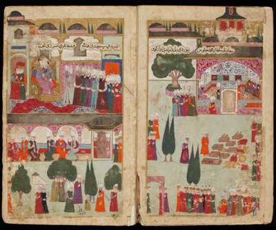 La coronación de Mehmed III en el Palacio de Topkapi en 1595 (del manuscrito Campaña de Mehmed III en Hungría) de Turkish School