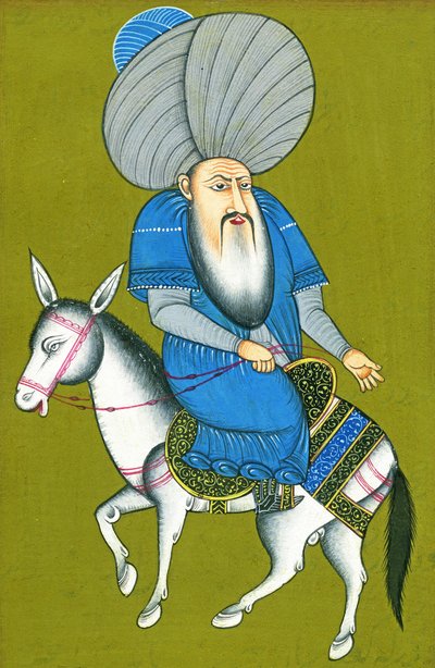 Nasreddin Hodja montando su caballo al revés de Turkish School