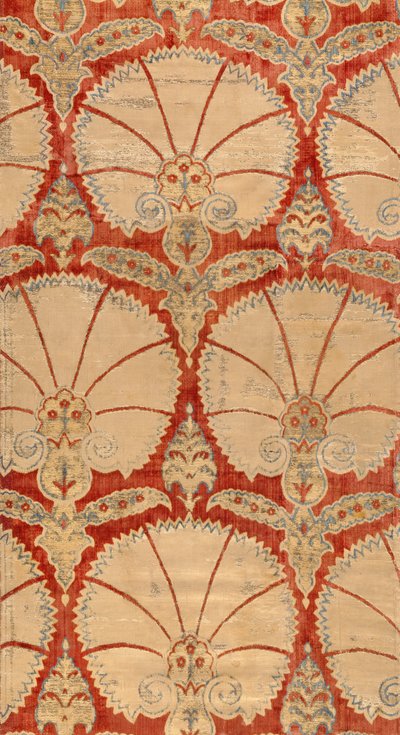 Panel de terciopelo rojo cortado con palmetas de clavel en oro y plata de Turkish School
