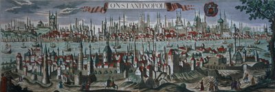 Vista panorámica de Constantinopla, finales del siglo XVIII de Turkish School