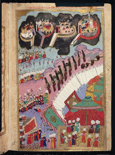 Las fuerzas de Suleiman el Magnífico (1484-1566) sitiando una fortaleza cristiana, del 