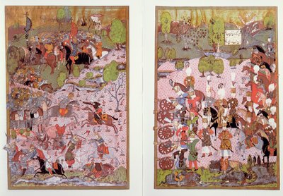 La batalla de Mohács, entre turcos y húngaros, 1526, facsímil de una miniatura conservada en el Museo Topkapi de Estambul de Turkish School