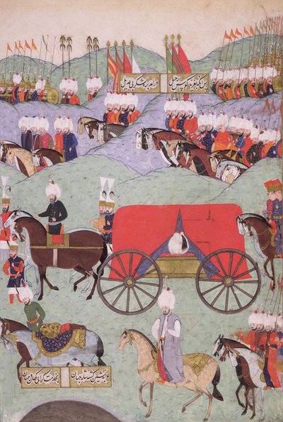 El regreso del cuerpo del sultán Suleyman (1521-1566) copiado para la Biblioteca del Rey, Estambul, 1579 de Turkish School