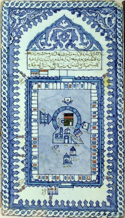 Azulejo con la Gran Mezquita de La Meca de Turkish School