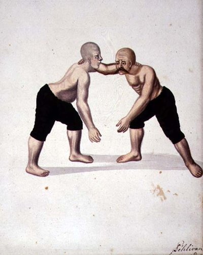 Dos luchadores, período otomano, tercer cuarto del siglo XVIII de Turkish School