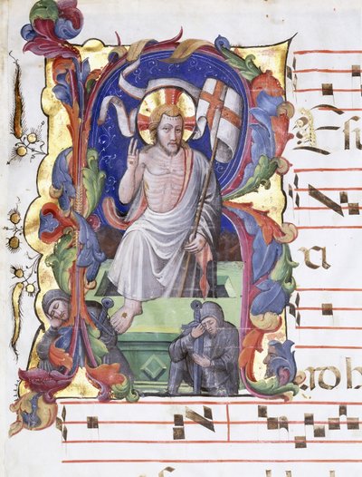 Letra historiada muy grande "A", mostrando la Resurrección, c.1400-1450 de Tuscan School