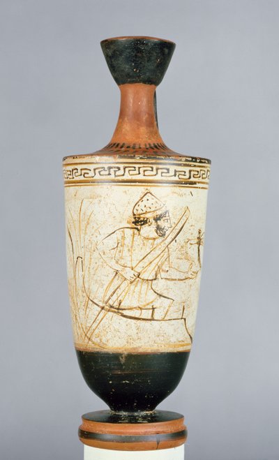 Lekythos de fondo blanco áticas decorada con Caronte, el barquero del inframundo recibiendo el alma de una persona muerta, de Atenas, c.475-425 a.C. de Tymbos Painter