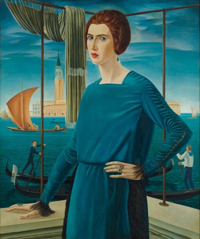 La esposa del artista con Venecia al fondo, 1921 de Ubaldo Oppi