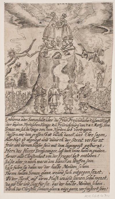 Federico III y Carlos Gustavo X se encuentran en Frederiksborg. Hoja satírica de Ubekendt