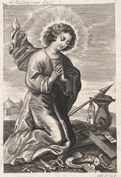 El Niño Jesús arrodillado frente a los instrumentos de la pasión de Ubekendt