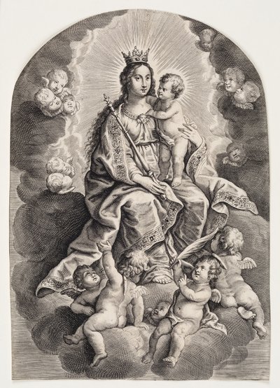 Virgen María en la Nube, con el Niño Jesús, Cetro y Corona de Ubekendt