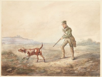 Paisaje con un cazador y su perro de Ubekendt